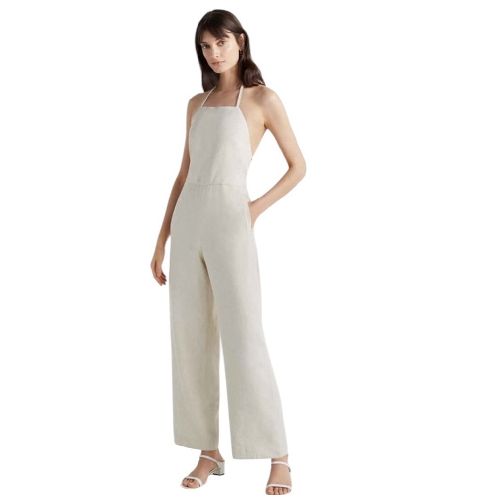 Club Monaco Womens Neutral Linen Blend Halter Jumpsuit- Size 00